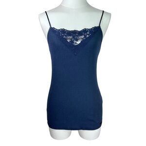 4/$20 Hollister Navy Lace Trim Ribbed Cami Tank Top Medium
